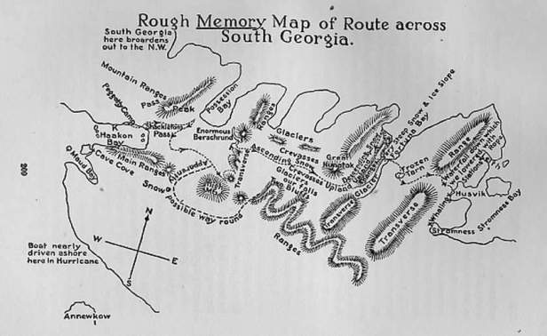 Sir Ernest Shackleton's Memory Map Across South GeorgiaFrom: 'South'Published: 1919 U.K., 1920 U.S.http://www.ibiblio.org/ebooks/Shackleton/South/South.htm