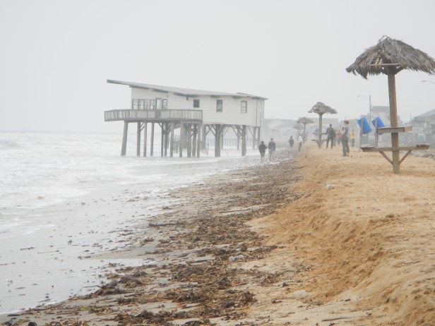 One of the many reasons science needs to inform management in the coastal zone. Although the house currently is not occupied, it was still constructed in front of the dune line. Photo taken at Surfside Beach, the first fieldtrip stop.