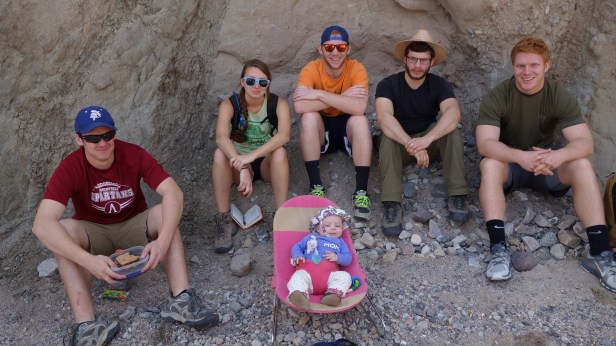 Figure 3. Photo of the author’s daughter and five current Carleton students on a Structural Geology field trip. Photo credit: MacKenzie Person.