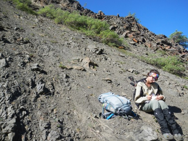 Figure 3: Atwater recording geospatial details of a new fossil locality in DENA.