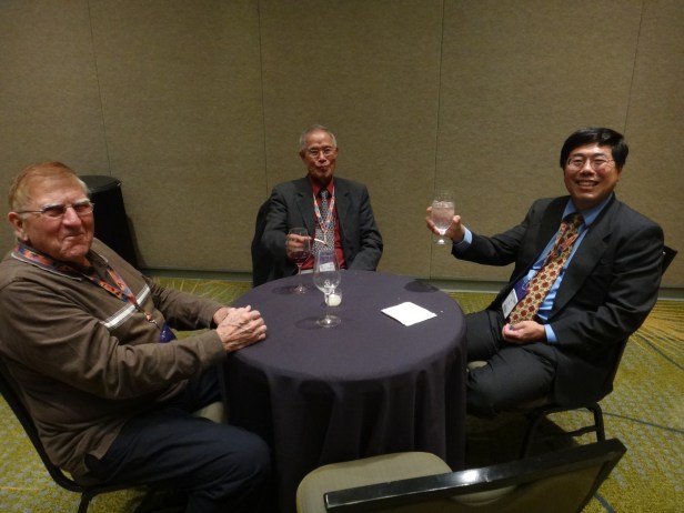 Cheers! Dr. Paul Robinson (left), Juhn Louie (center), and Dr. An Yin (left)