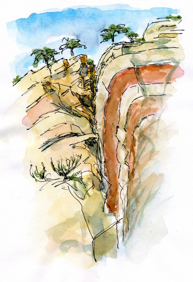 Figure 6: Drag/smear along steep fault, Colorado National Monument. Brushing up sketches at night is a great way to improve sketches and make them look better. I find it hard to find time for things like this when in a hotel with internet access and dozens of new e-mail distractions lined up every night. 
