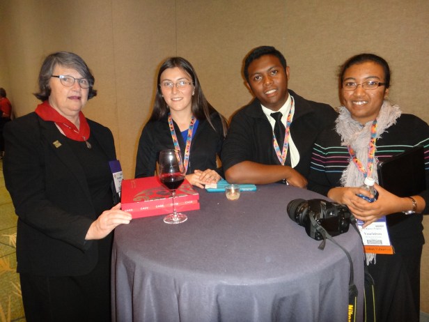 GSA President Dr. Sue Kay chatting with travel grant awardees 