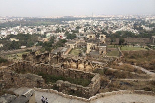 A view of Fort Golconda with the city of Hyderabad in the background.   The fort has a 7 km circumference.