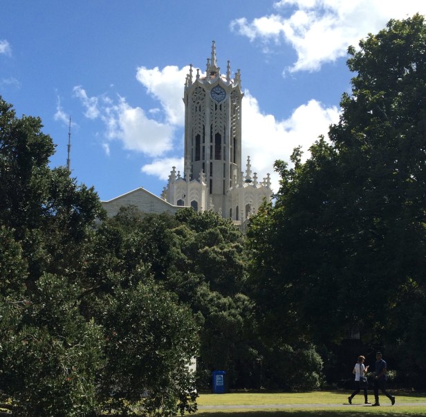Clock tower at the University of Auckland.