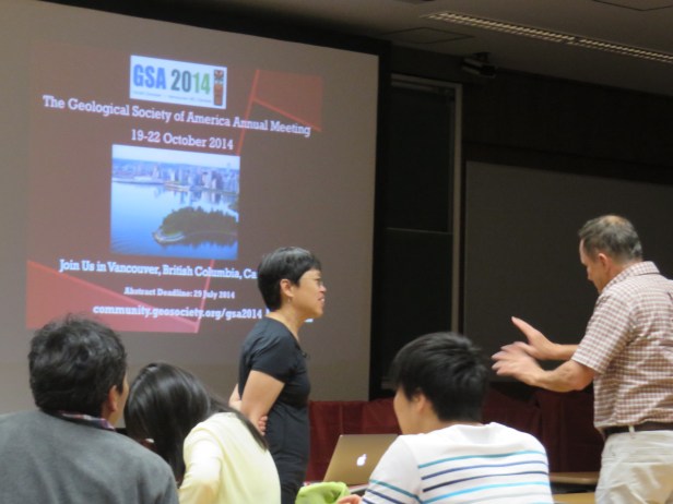 Discussing after the talk with Joseph Kirschvink of CalTech and ELSI.
