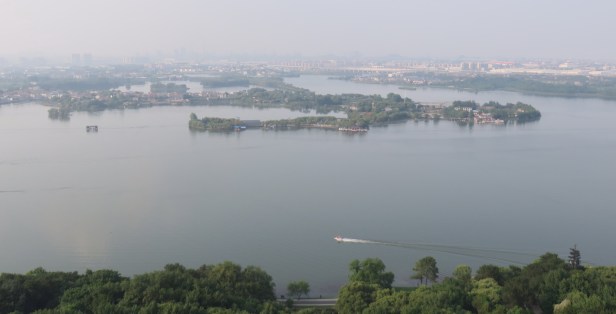 East Lake is a large lake in the Wuhan area and we had a scenic overlook from a nearby hill.