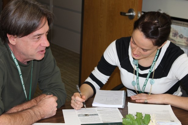 GIP participant and author Nicole Brandt on right, hashing out some of the project details with supervisor Glenn Plumb.