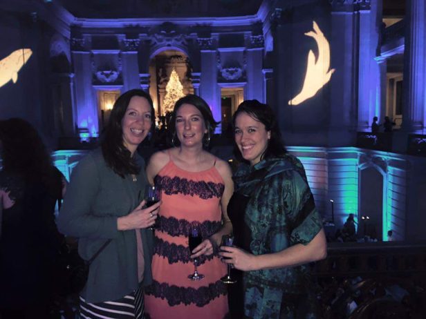 From left to right: Sarah Codde (Point Reyes National Seashore), Kristine Williams (Virginia Aquarium), and the author at the SMM biennial conference banquet.