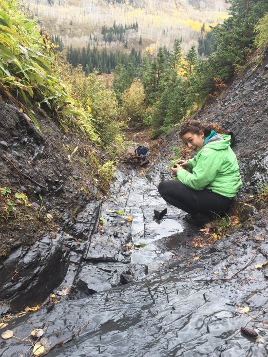 Rania Eldam Pommer getting excited about visible indicators of metamorphosed shale!