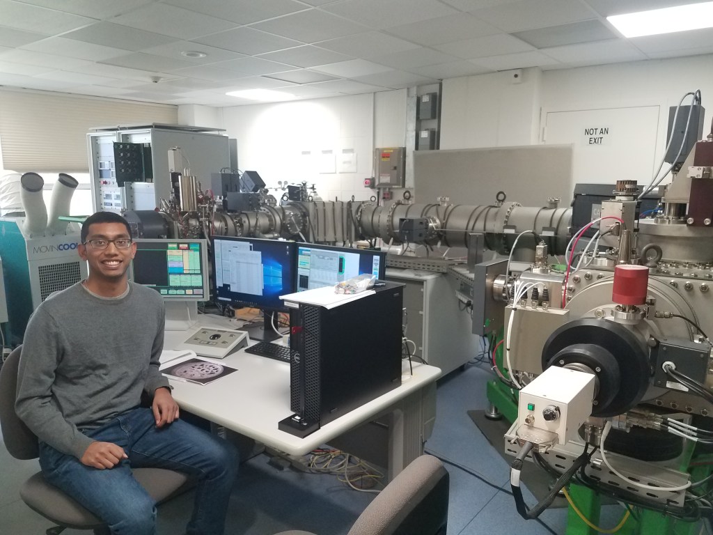 Author measuring volatile concentrations in meteorites using the Cameca IMS 1280 SIMS instrument at Woods Hole Oceanographic Institution.