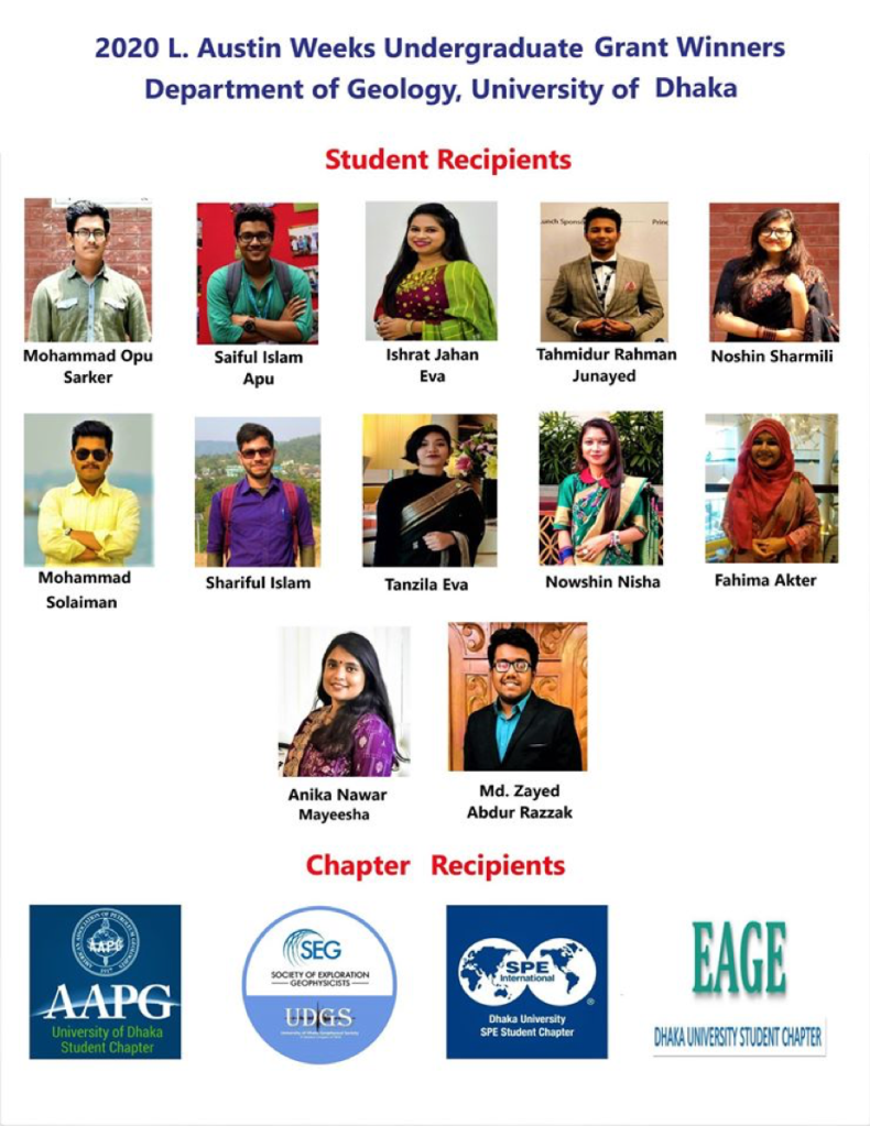 Figure 11. Determined and highly motivated students competed for the prestigious L. Austin Weeks Undergraduate Scholarships and prevailed. Local Student Chapters AAPG, SEG, SPE, EAGE were among the recipients. 
