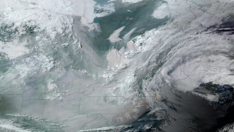 Satellite Image of  Smoke From Canadian Wildfires Blanketing U.S. Credit: NOAA GOES-16.